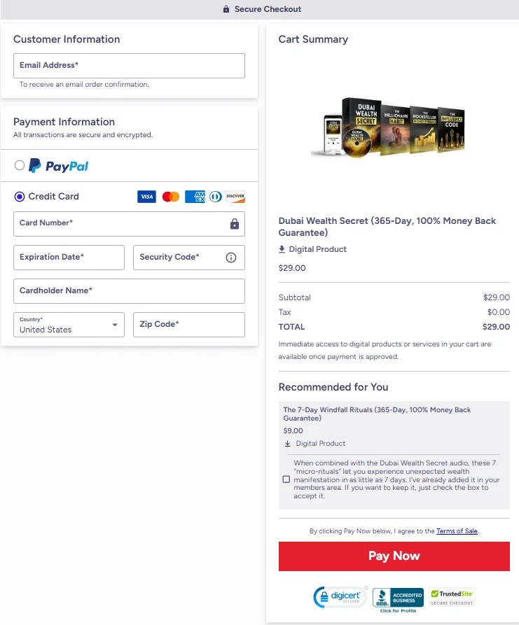 Dubai wealth secret Checkout Page